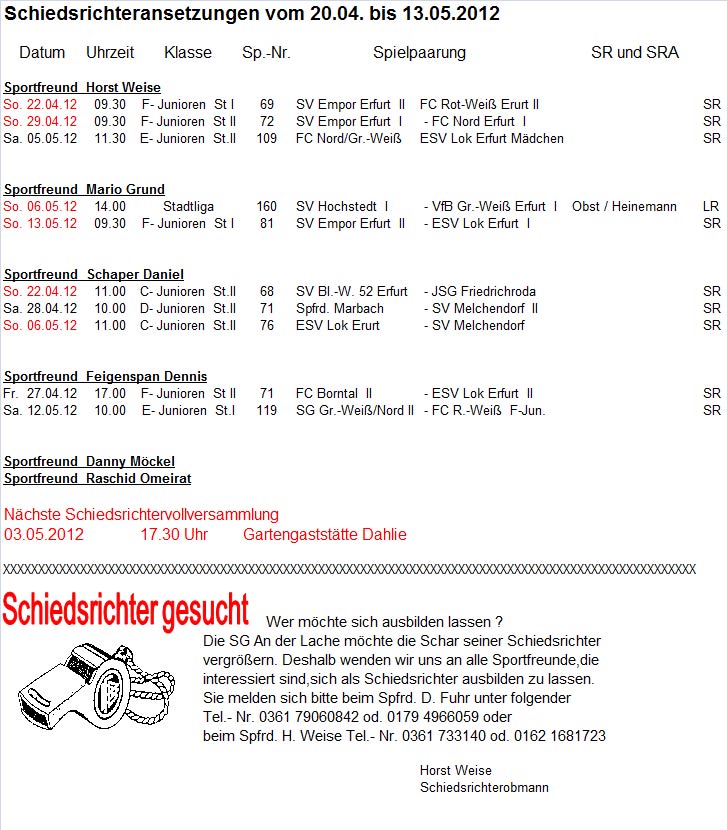 Ansetzung der Schiedsrichter